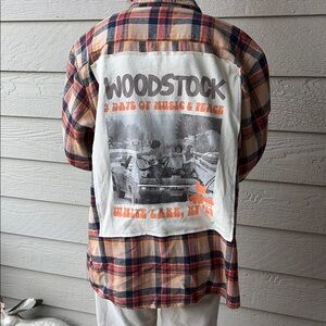 Woodstock Upcycled Flannel Shirt Size X-large XL Unisex Handmade